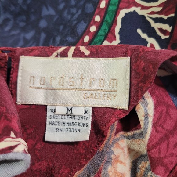 Nordstrom Gallery Multicolored Keyhole Back Short Sleeve Silk Top Size Medium - Picture 6 of 7